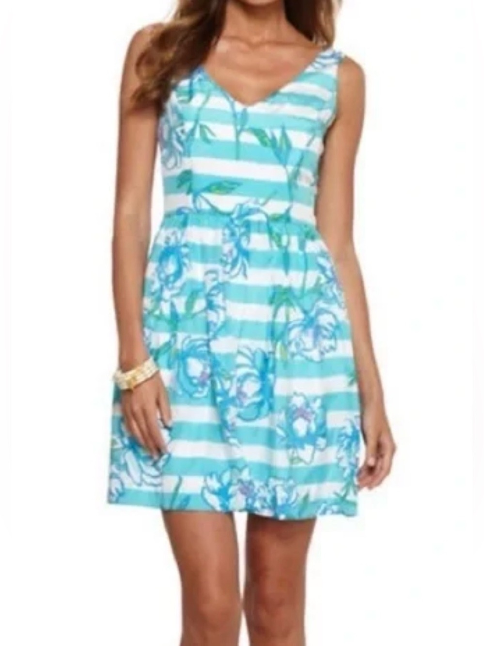 Lilly Pulitzer Preppy Blue Floral and Striped Dress, Size 4
